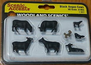 Cattle Woodland Scenics A2217 N-Scale Black Angus Cows w/ Calves Various Poses 