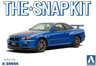 Aoshima Vehicles 1:32nd scale - Nissan R34 Skyline GT-R (Bayside Blue) - 20044