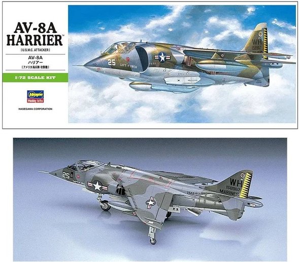 Hasegawa 1:72nd scale Aircraft - AV-8A HARRIER (U.S.M.C. Attacker) - H240