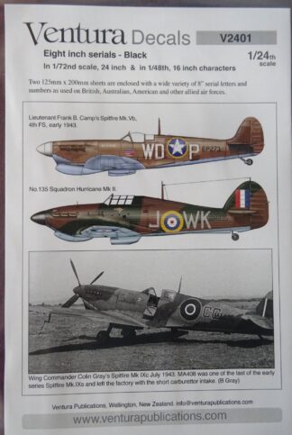 Ventura 1:24th scale Decals - 1/24th scale 8inch RAF serials - V2401